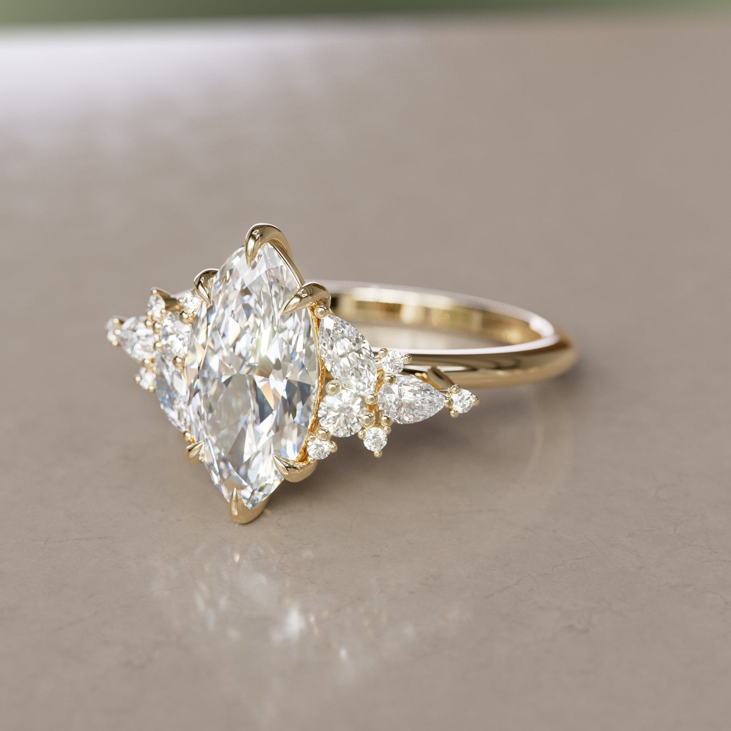 Marquise Shaped Three Stone Lab Grown Diamond Engagement Ring