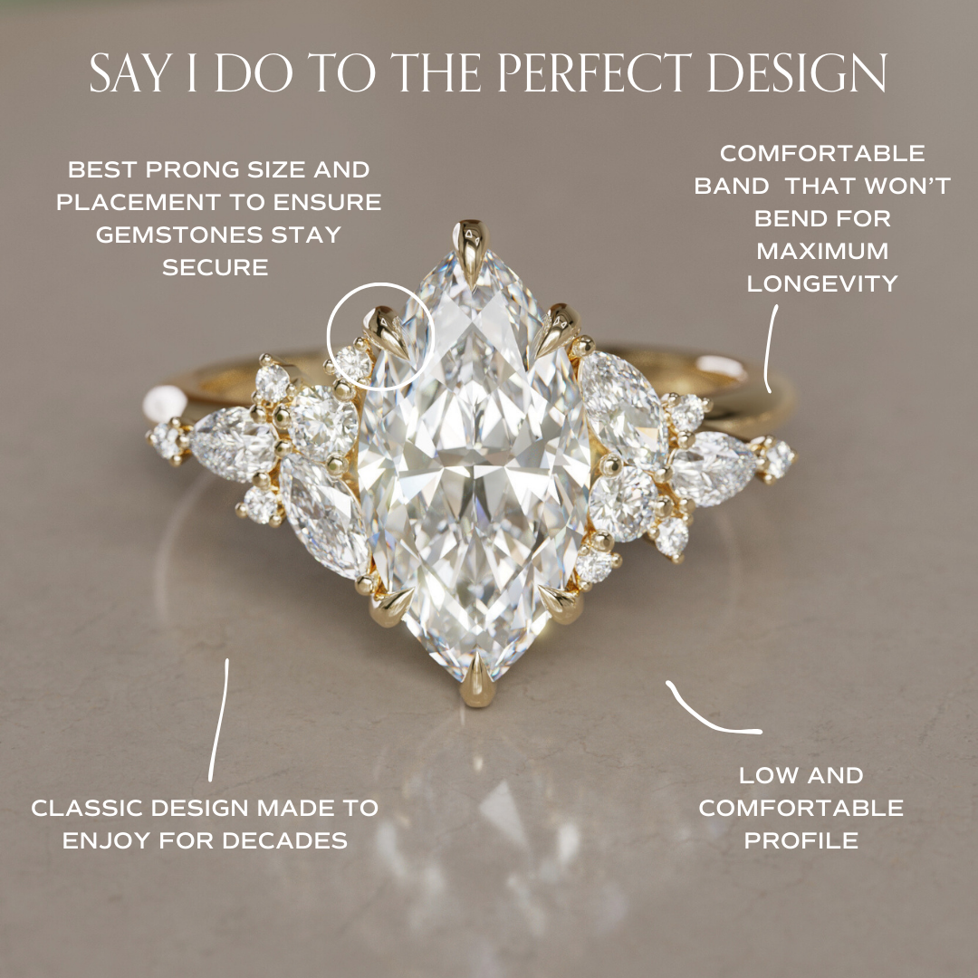 Marquise Shaped Three Stone Lab Grown Diamond Engagement Ring