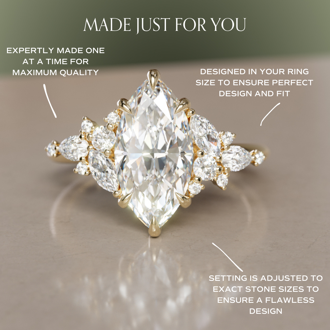 Marquise Shaped Three Stone Lab Grown Diamond Engagement Ring