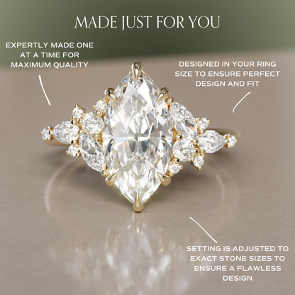 Marquise Shaped Three Stone Lab Grown Diamond Engagement Ring
