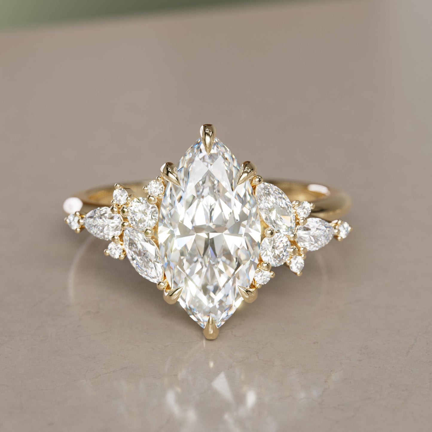 Marquise Shaped Three Stone Lab Grown Diamond Engagement Ring