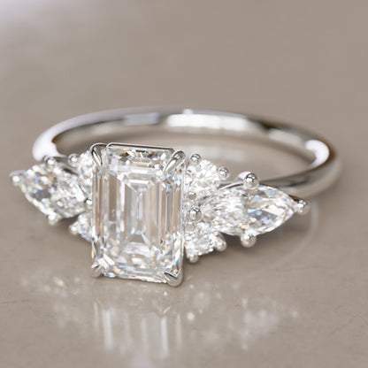 Marquise Shaped Three Stone Lab Grown Diamond Engagement Ring