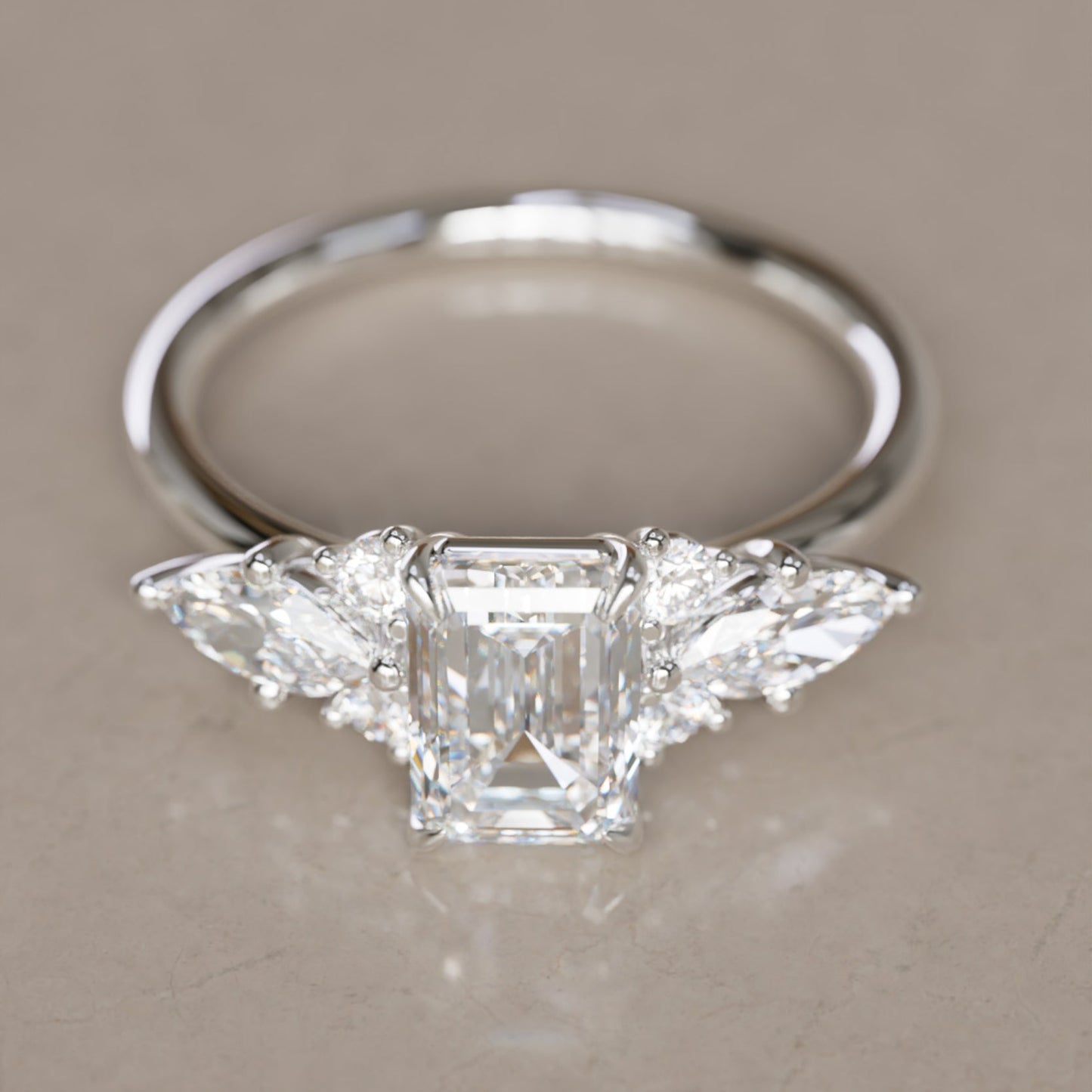 Marquise Shaped Three Stone Lab Grown Diamond Engagement Ring