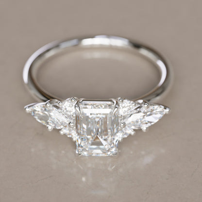 Marquise Shaped Three Stone Lab Grown Diamond Engagement Ring