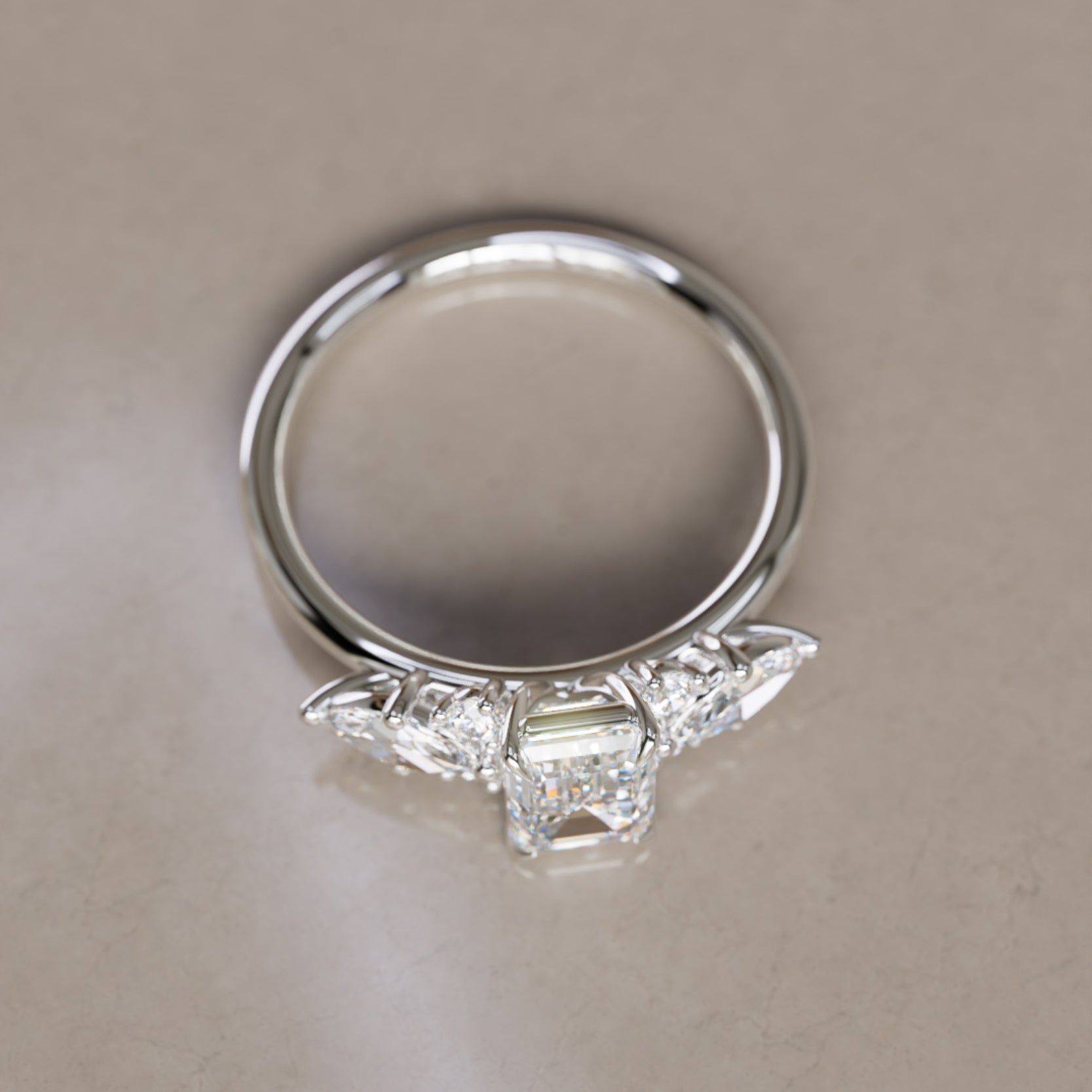 Marquise Shaped Three Stone Lab Grown Diamond Engagement Ring
