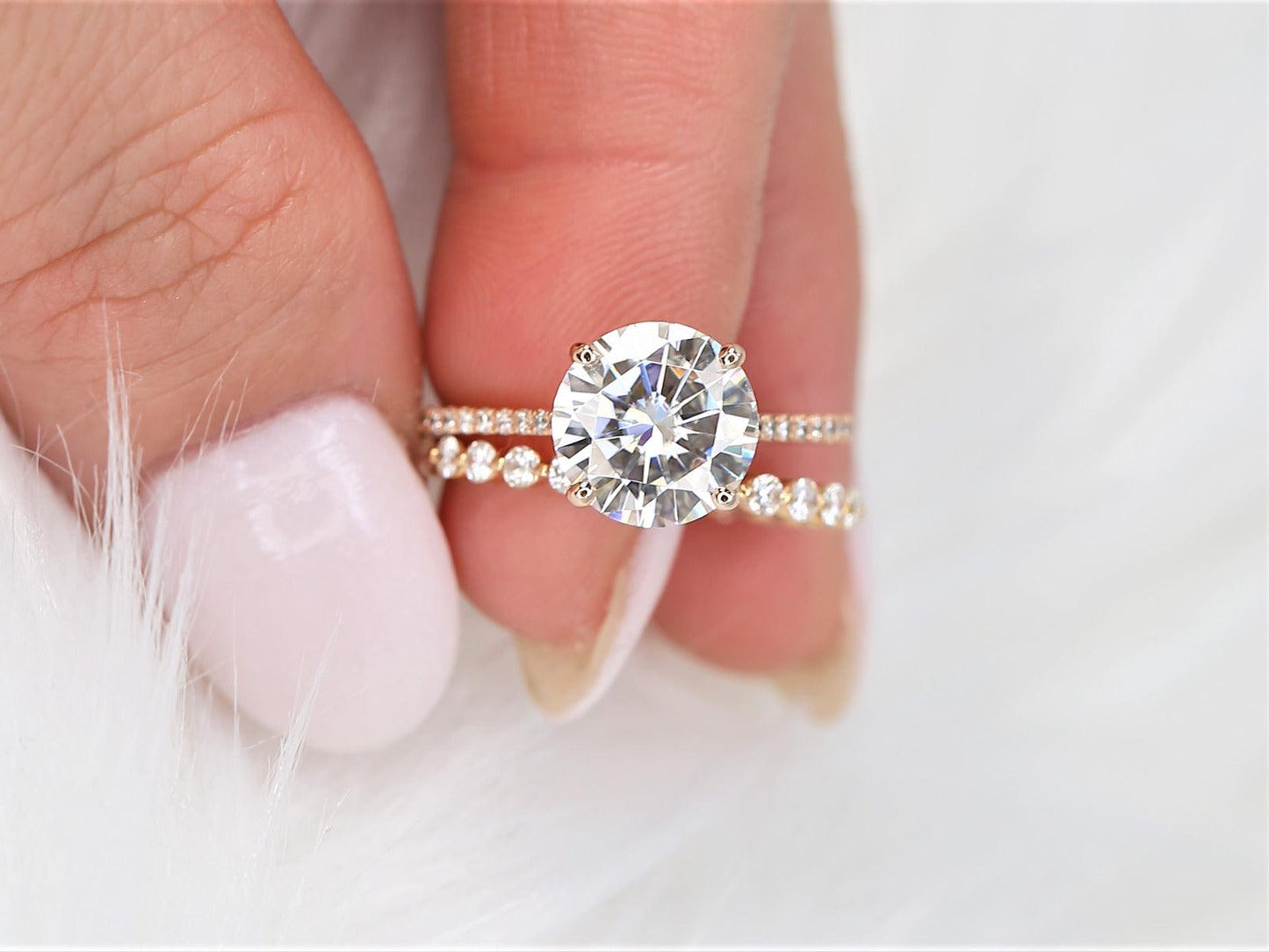 2.7 CT Round Cut Pave Lab Grown Diamond Bridal Ring Set