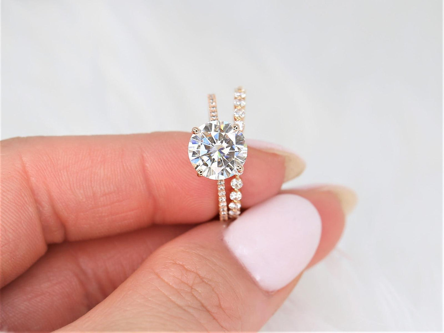 2.7 CT Round Cut Pave Lab Grown Diamond Bridal Ring Set
