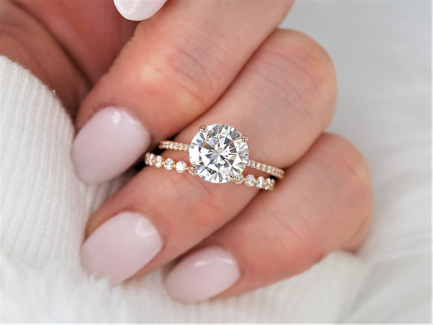 2.7 CT Round Cut Pave Lab Grown Diamond Bridal Ring Set