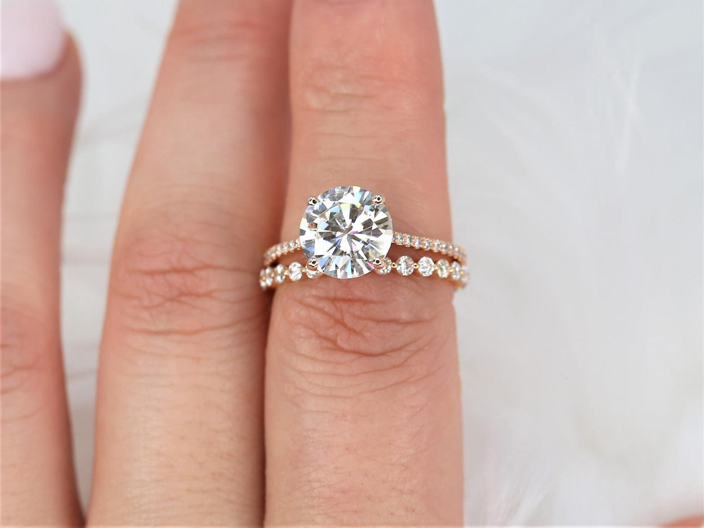 2.7 CT Round Cut Pave Lab Grown Diamond Bridal Ring Set