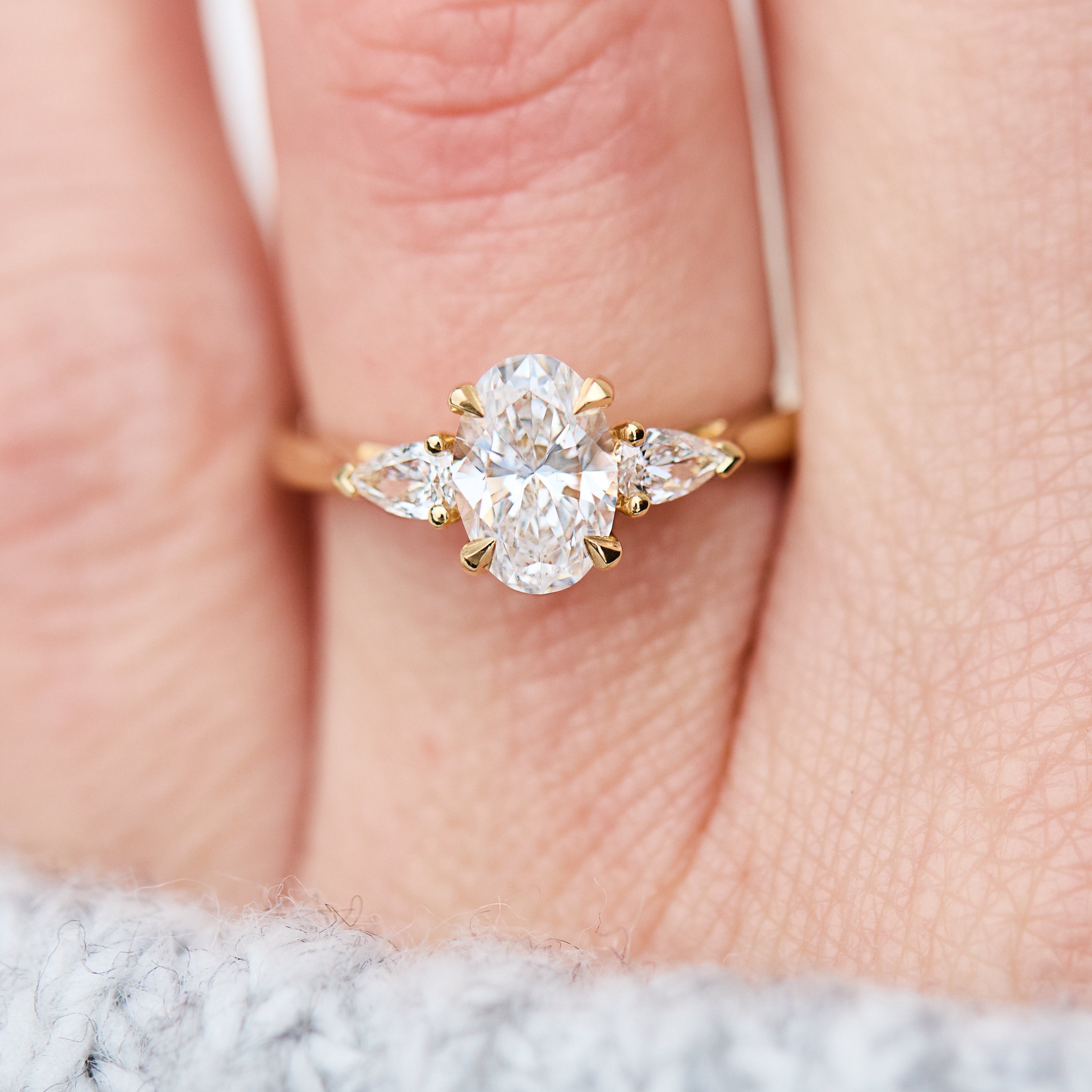 Marquise Shaped Three Stone Lab Grown Diamond Engagement Ring