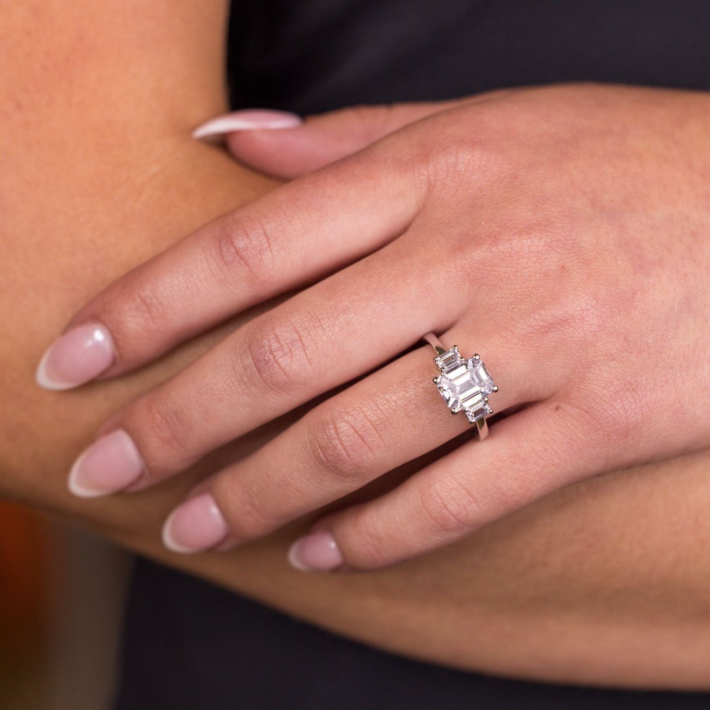 Marquise Shaped Three Stone Lab Grown Diamond Engagement Ring