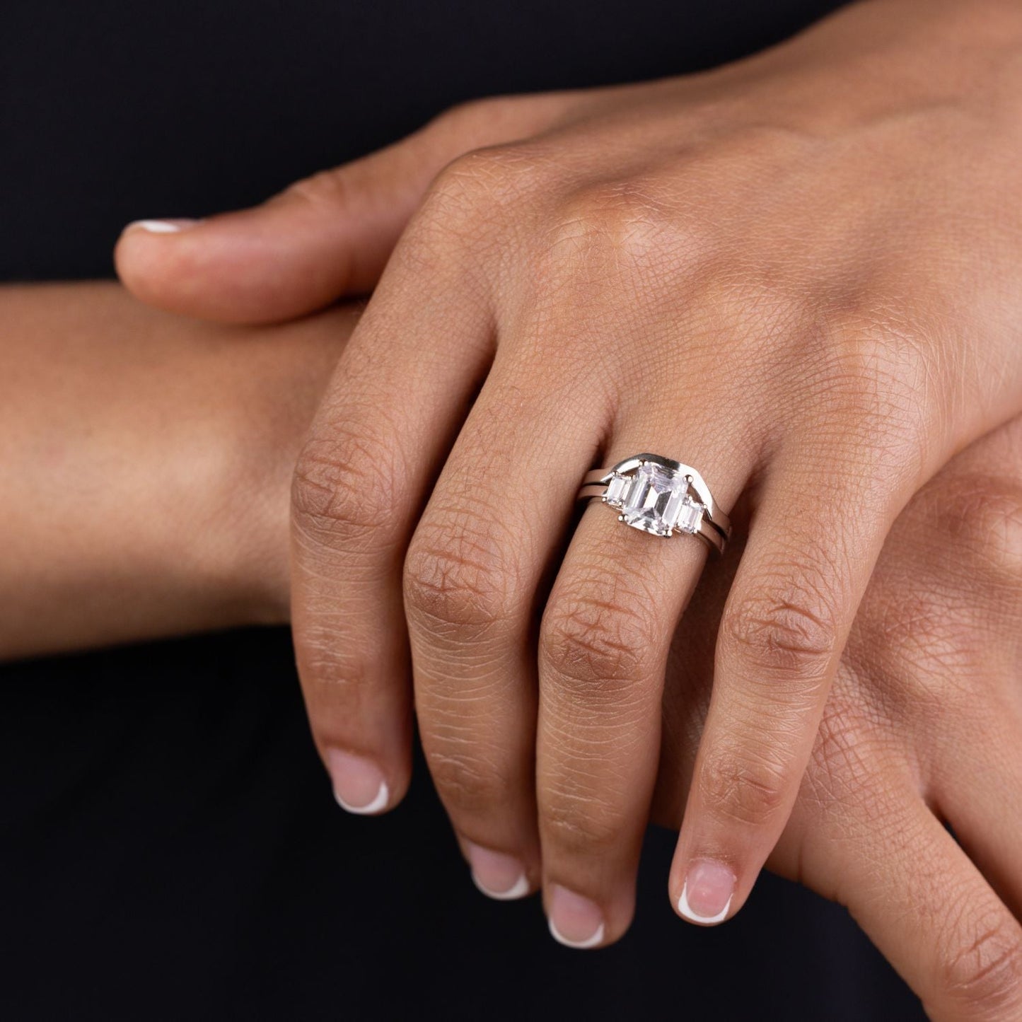 Marquise Shaped Three Stone Lab Grown Diamond Engagement Ring