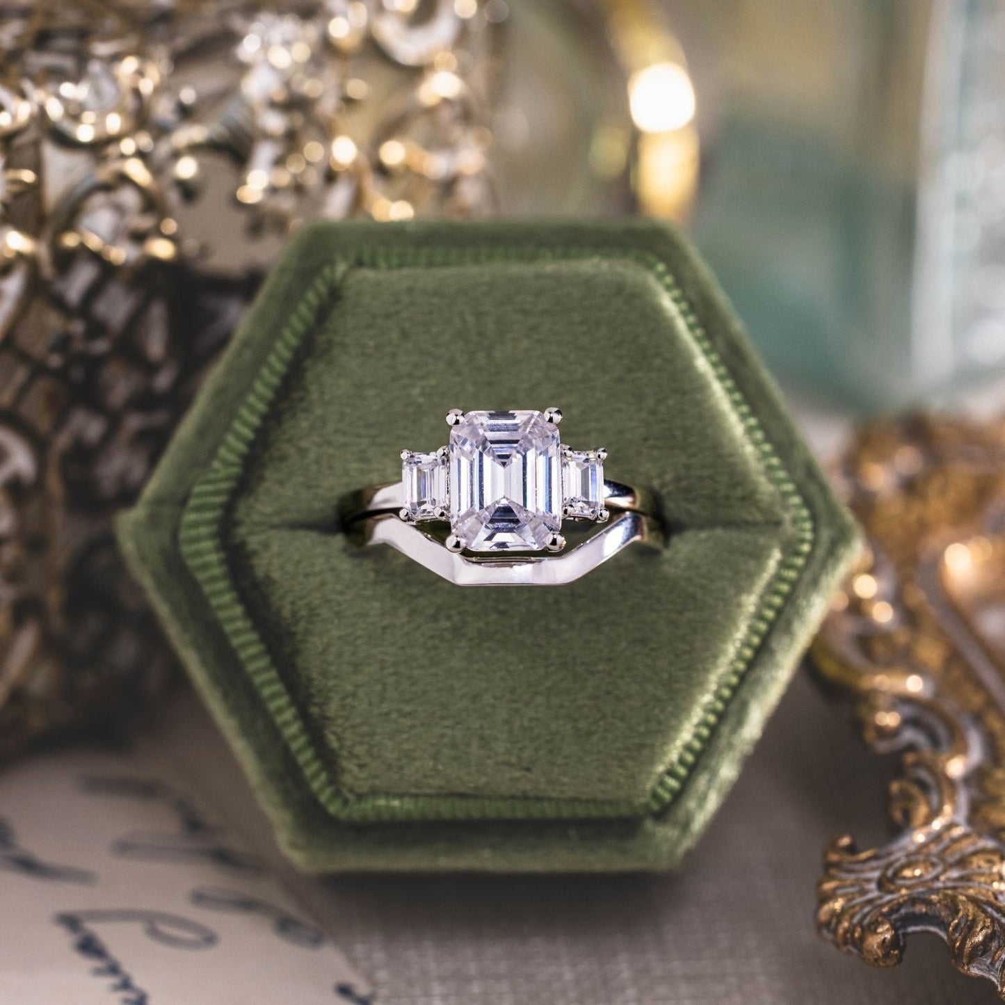 Marquise Shaped Three Stone Lab Grown Diamond Engagement Ring