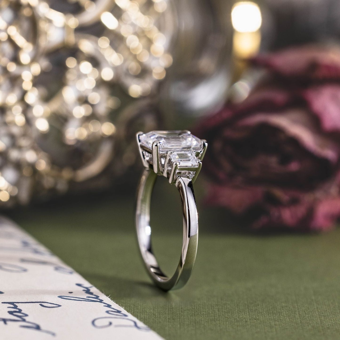 Marquise Shaped Three Stone Lab Grown Diamond Engagement Ring