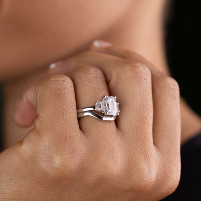 Marquise Shaped Three Stone Lab Grown Diamond Engagement Ring