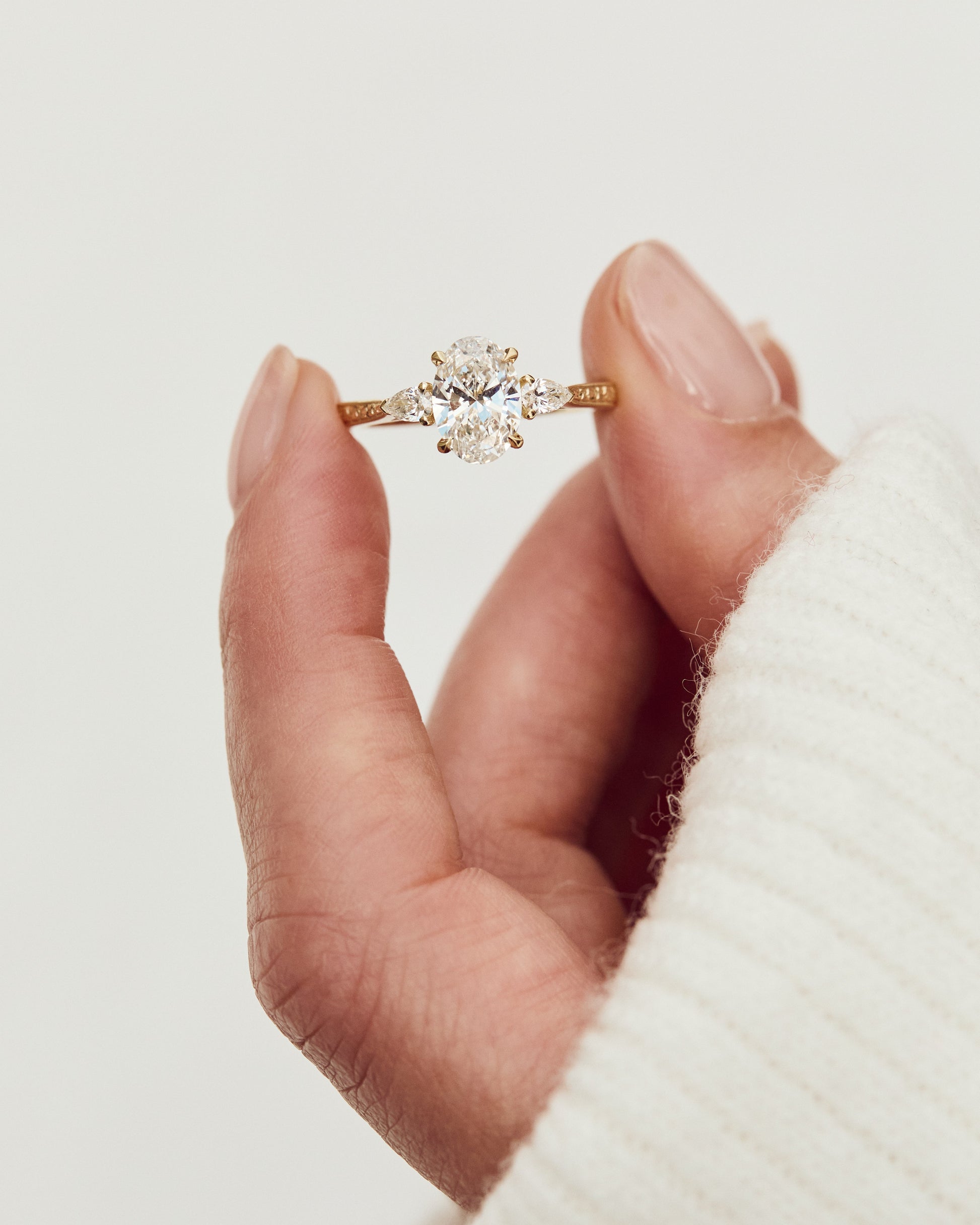 Marquise Shaped Three Stone Lab Grown Diamond Engagement Ring