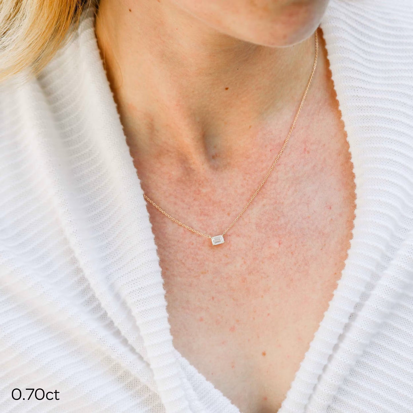 1.0 CT East West Emerald Cut Moissanite Diamond Solitaire Pendant Necklace in Solid Gold 7