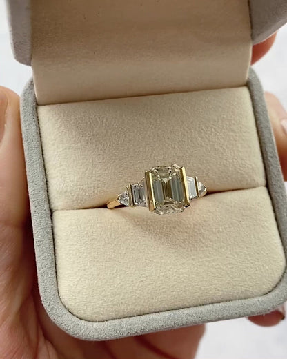 2.01 CT Emerald Cut Cluster Lab Grown Diamond Engagement Ring