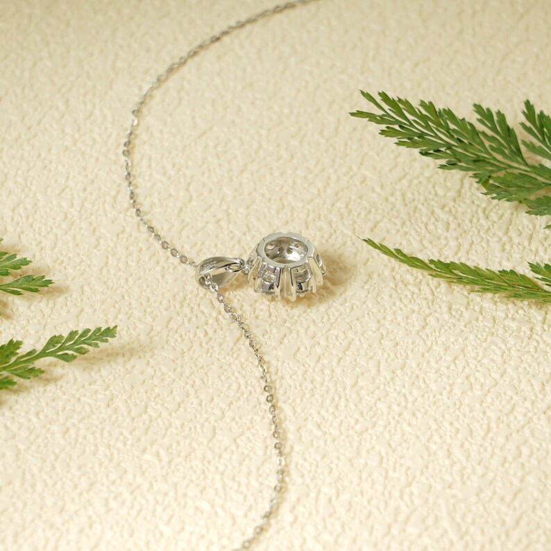 2.0 CT Round Moissanite Diamond Floral Halo  Pendant Necklace in Solid Gold 6