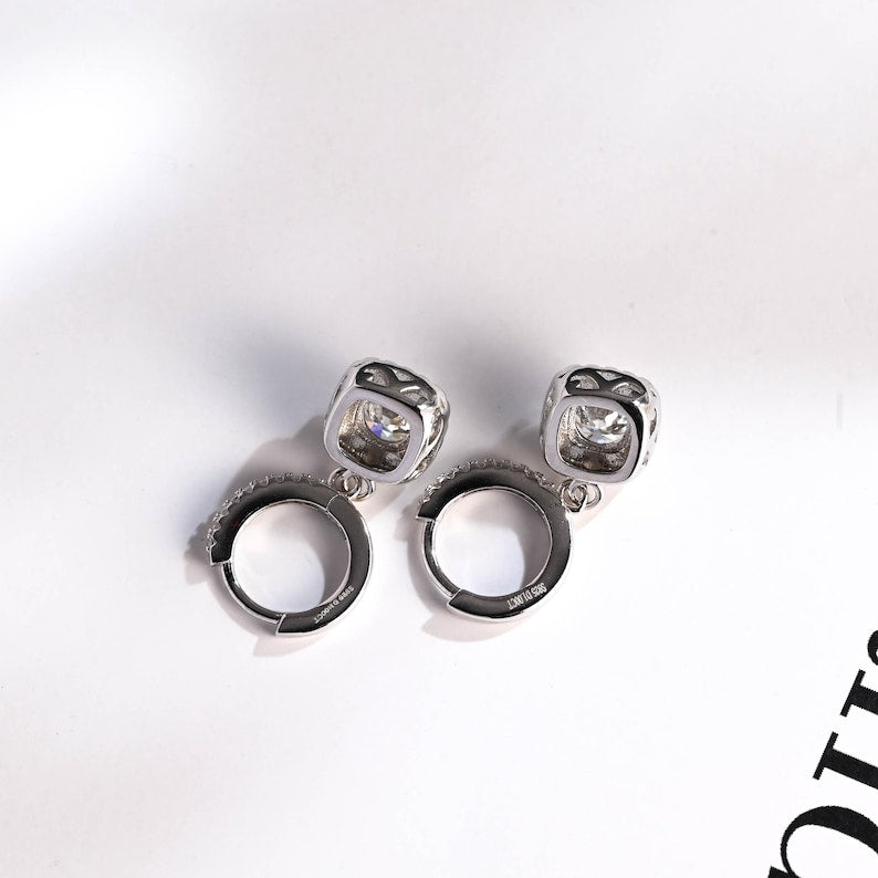 1.0 TCW Round Cut Moissanite Halo Drop Earrings in Gold 3