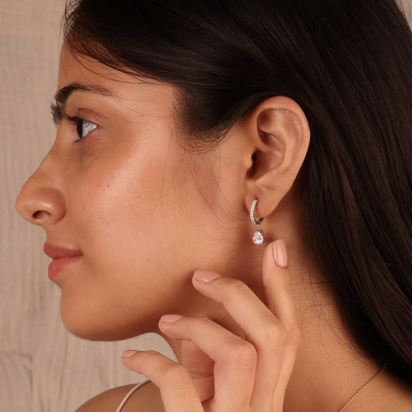 1.64 TCW Round & Pear Cut Moissanite Huggies Earrings in Gold 6