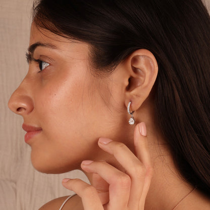 1.64 TCW Round & Pear Cut Moissanite Huggies Earrings in Gold 6