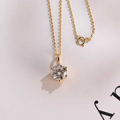 1.0 CT Round Cut Moissanite Diamond Solitaire Pendant Necklace in Solid Gold 9