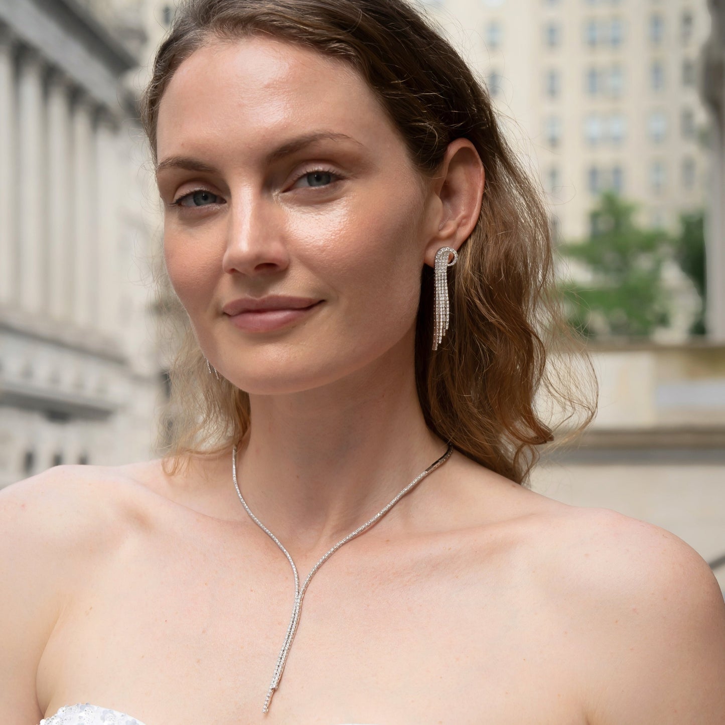 2.02 TCW Round Cut Moissanite Waterfall Danglers Earrings in Gold 5