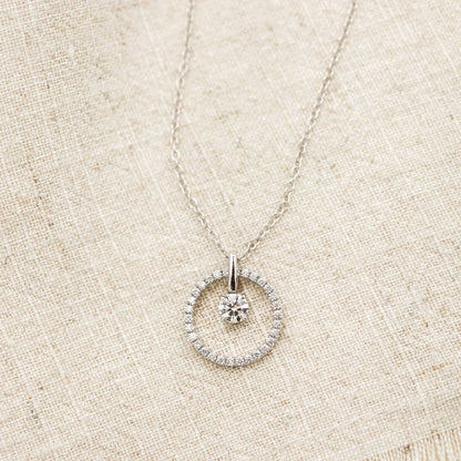 1.50 CT Round Moissanite Diamond Floating Stone Pendant Necklace in Solid Gold 2