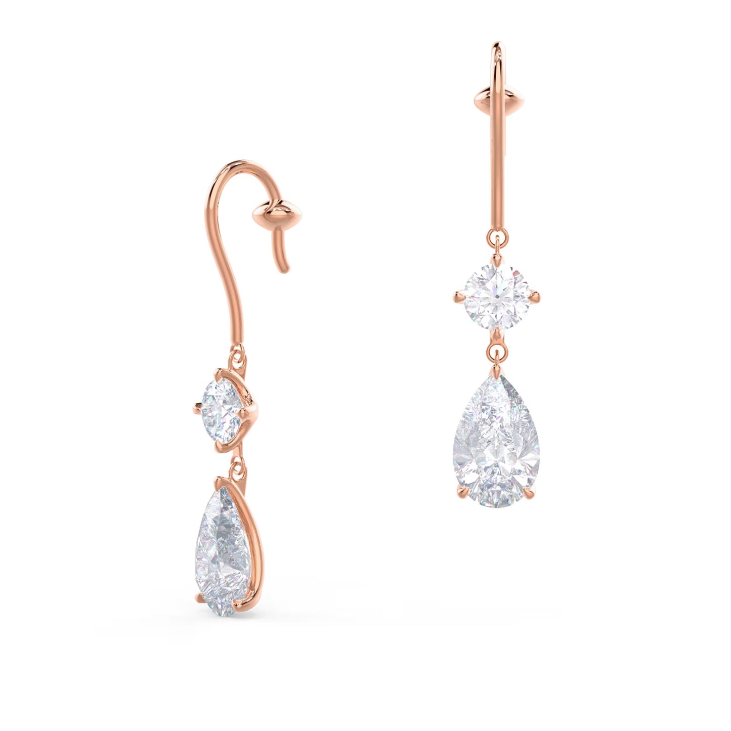 1.30 TCW Pear & Round Cut Moissanite Duet Drop Earrings in Gold 7