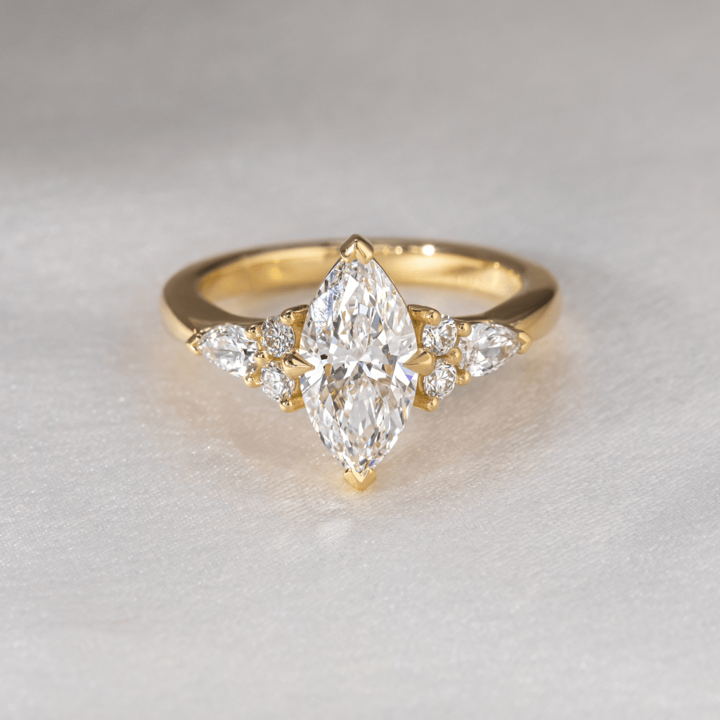 Marquise Shaped Three Stone Lab Grown Diamond Engagement Ring