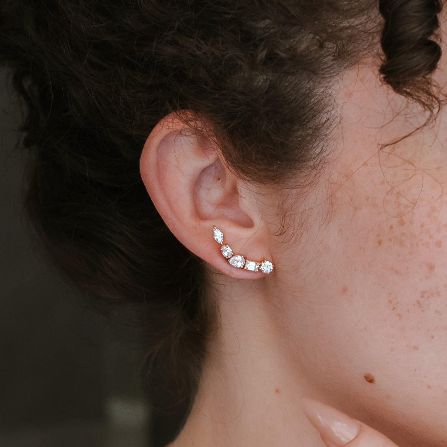 2.0 TCW Round, Marquise, Oval, Pear & Baguette Cut Moissanite Cuff Earrings in Gold 6