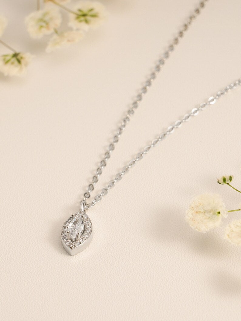 0.30 CT Marquise Moissanite Diamond Halo Pendant Necklace in Solid Gold 3