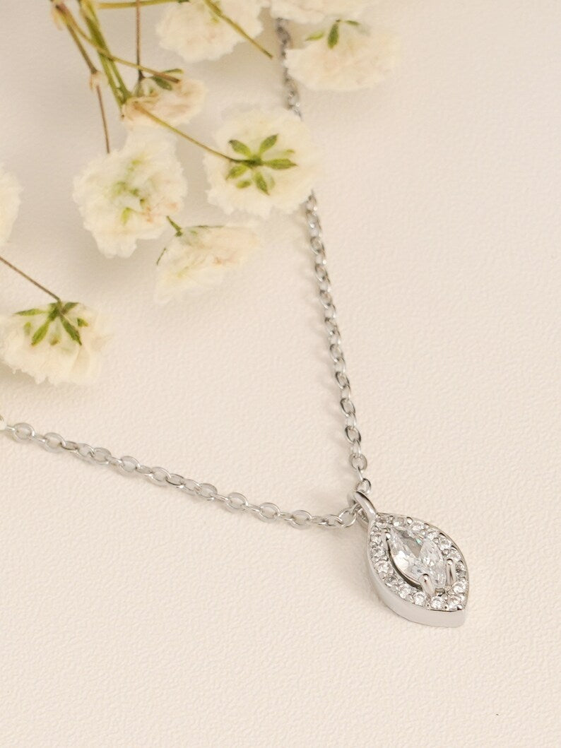 0.30 CT Marquise Moissanite Diamond Halo Pendant Necklace in Solid Gold 4