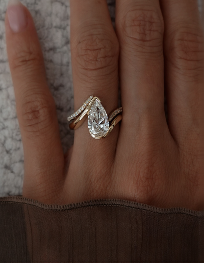 2.5 CT Pear Cut Solitaire Lab Grown Diamond Ring With Wrap Pave Band