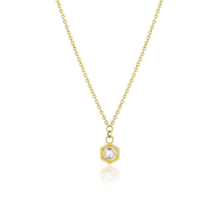 0.20 CT  Round Moissanite Diamond Hexagon Pendant Necklace in Solid Gold 3
