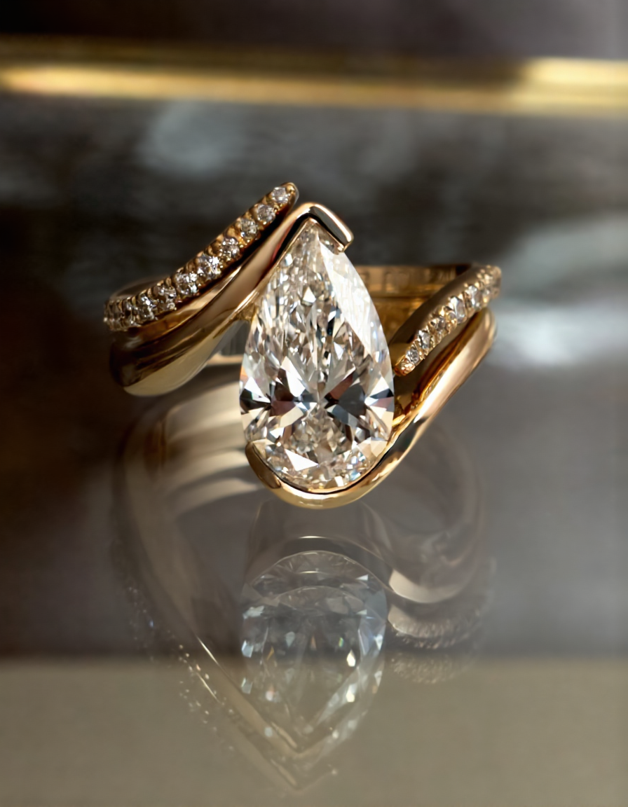 2.5 CT Pear Cut Solitaire Lab Grown Diamond Ring With Wrap Pave Band