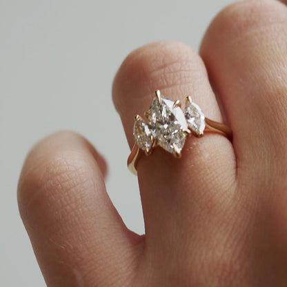 1.5 CT Marquise Cut Three Stones Lab Grown Diamond Engagement Ring