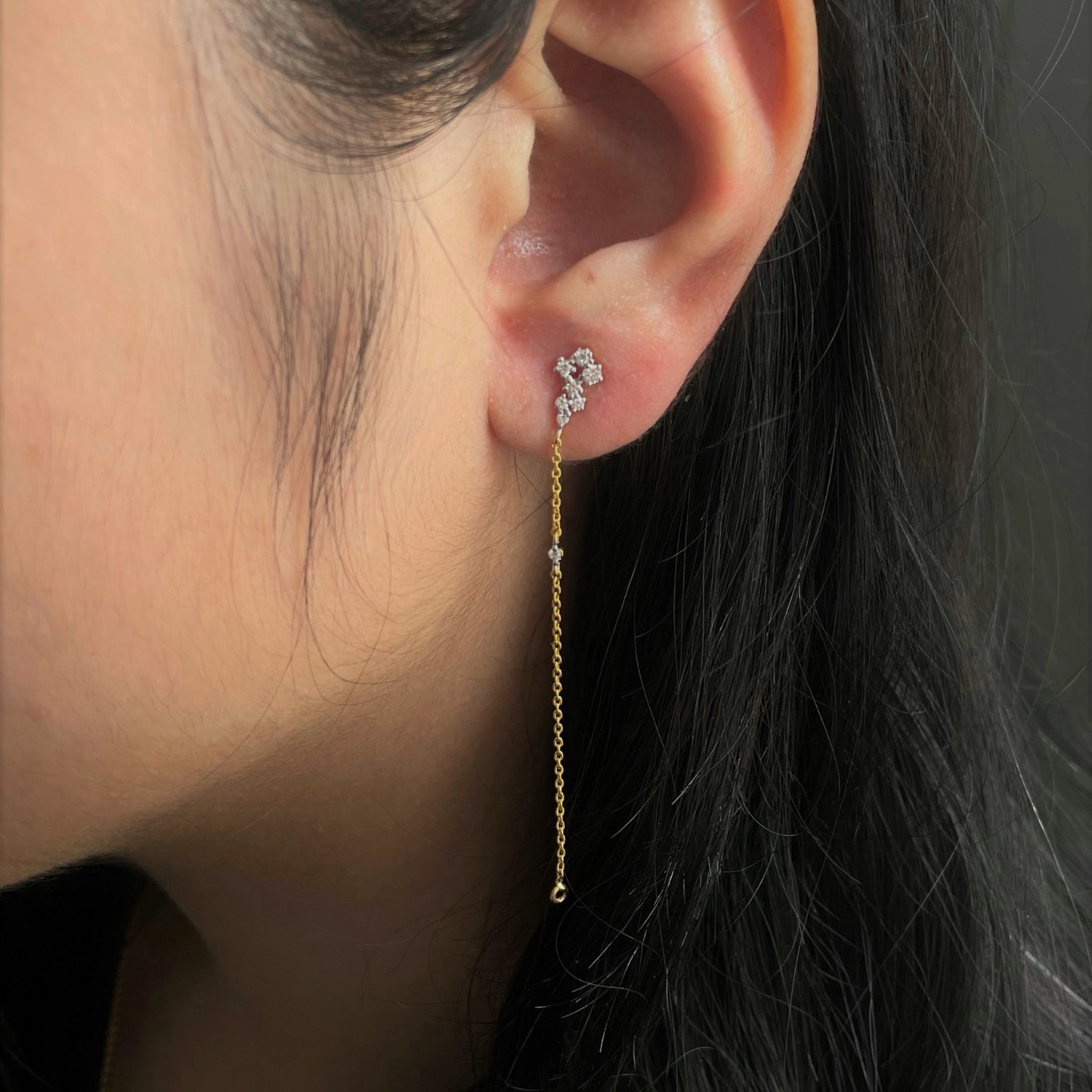 0.28 TCW Round Cut Moissanite Chain Earrings in Gold 4