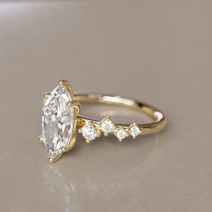 Marquise Shaped Three Stone Lab Grown Diamond Engagement Ring