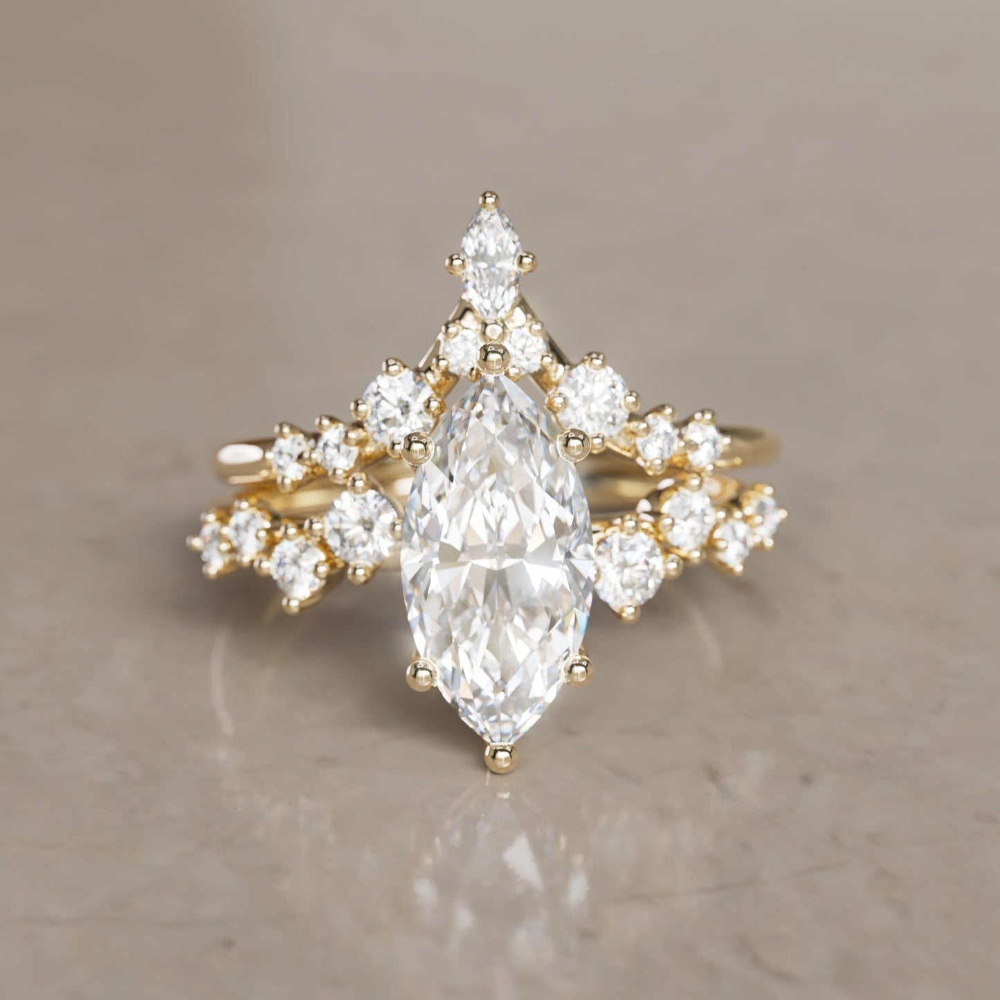 Marquise Shaped Three Stone Lab Grown Diamond Engagement Ring