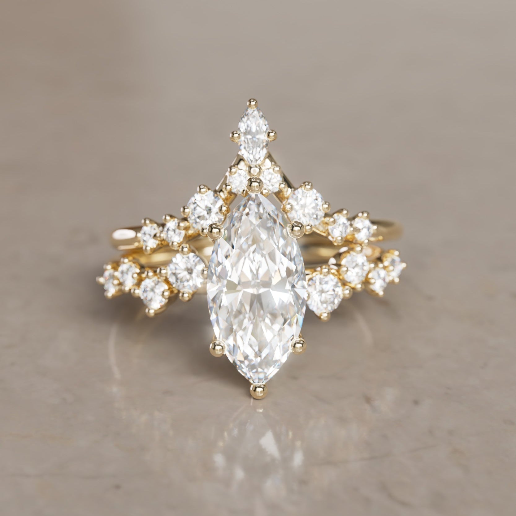 Marquise Shaped Three Stone Lab Grown Diamond Engagement Ring