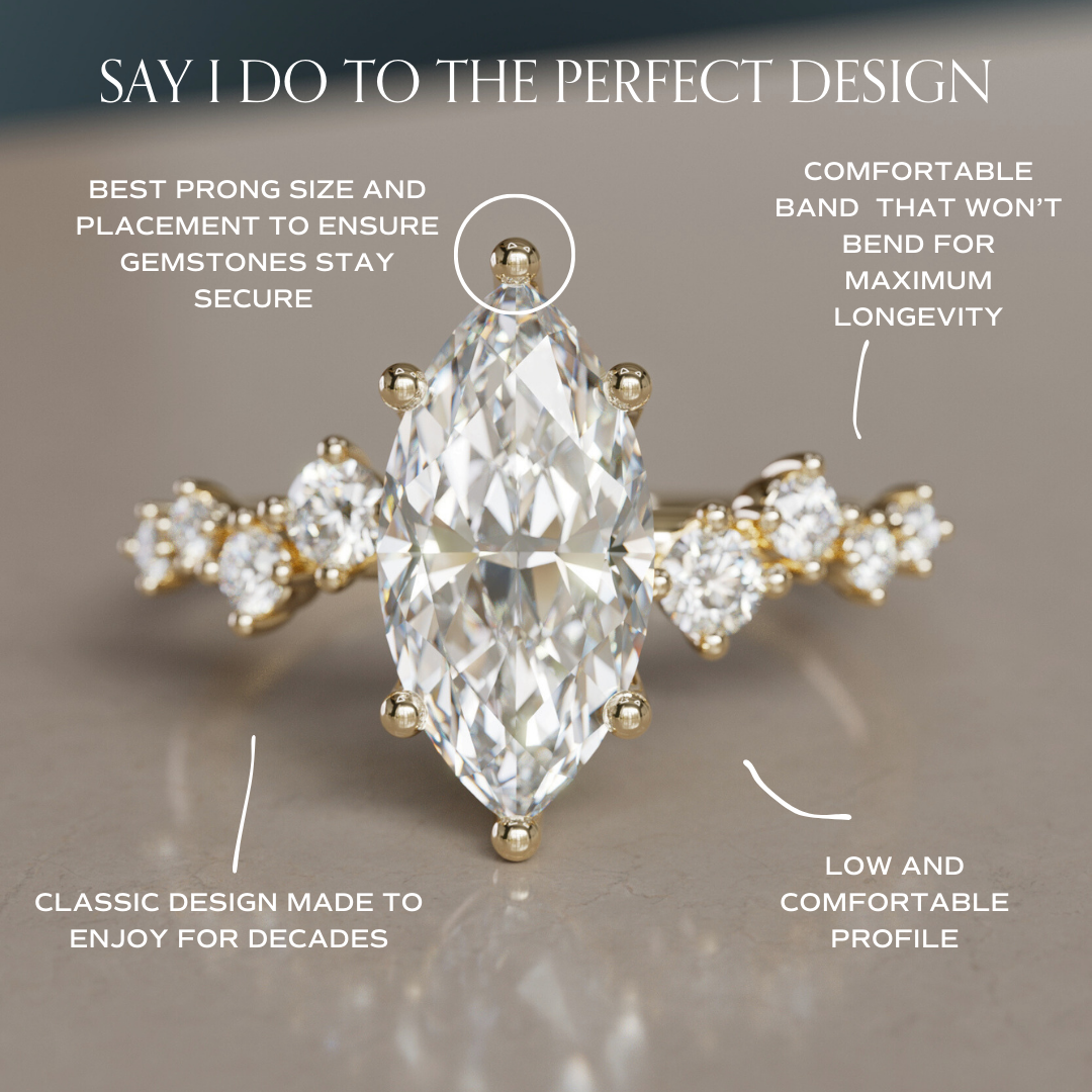 Marquise Shaped Three Stone Lab Grown Diamond Engagement Ring