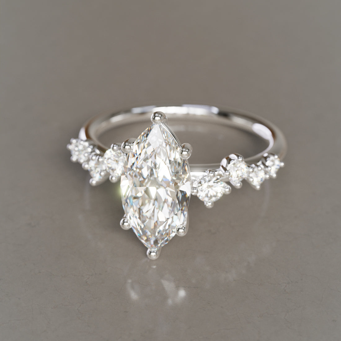 Marquise Shaped Three Stone Lab Grown Diamond Engagement Ring