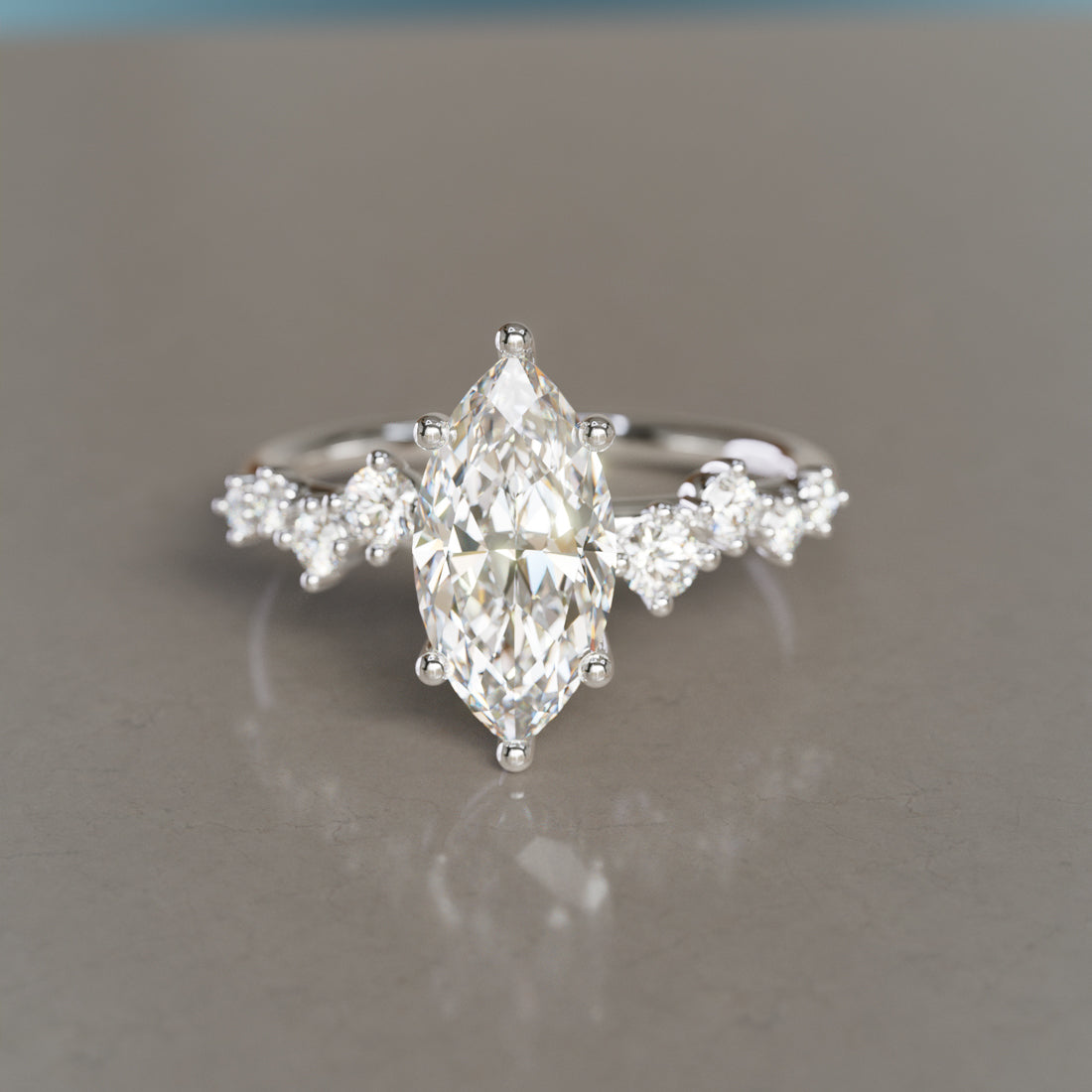 Marquise Shaped Three Stone Lab Grown Diamond Engagement Ring