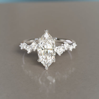 Marquise Shaped Three Stone Lab Grown Diamond Engagement Ring
