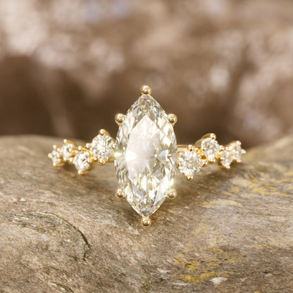 Marquise Shaped Three Stone Lab Grown Diamond Engagement Ring