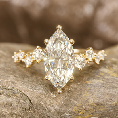 Marquise Shaped Three Stone Lab Grown Diamond Engagement Ring
