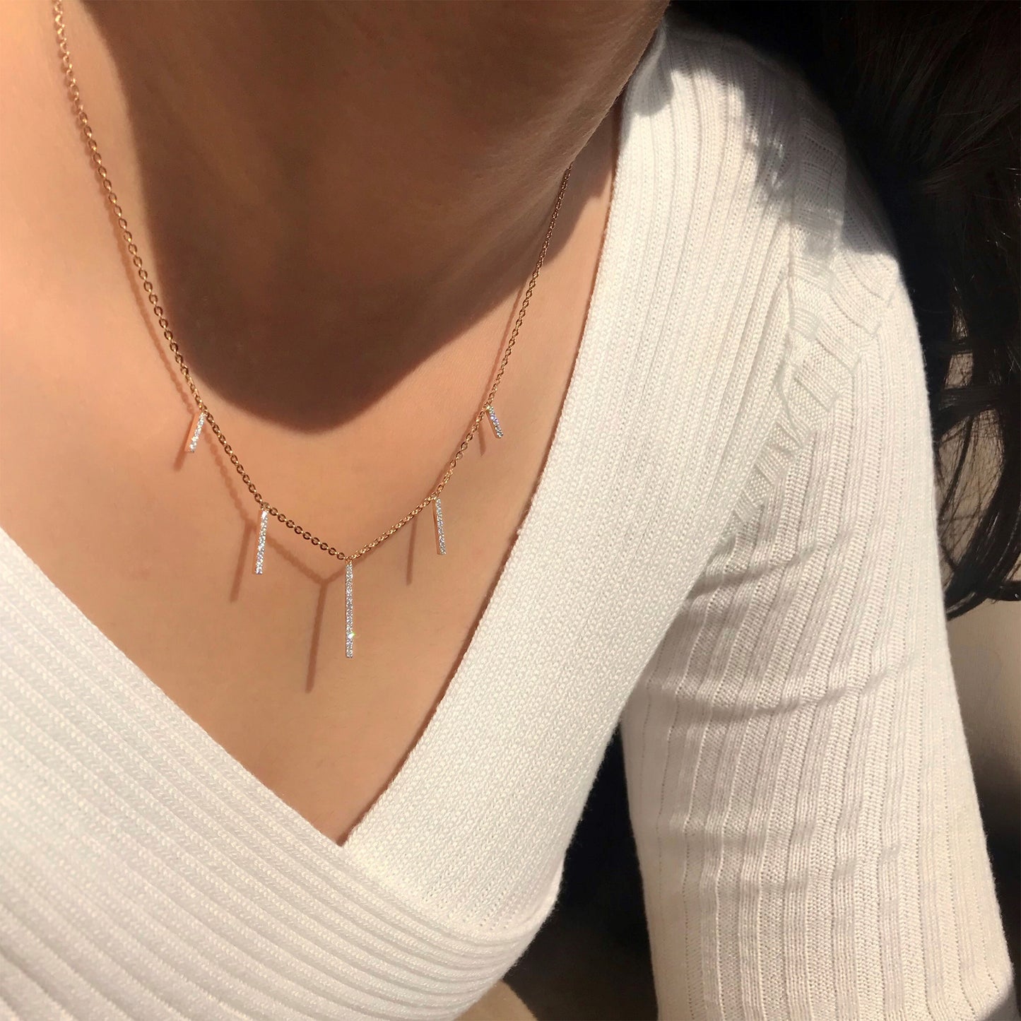 0.60 TCW Round Moissanite Diamond Bar Necklace in Solid Gold 1