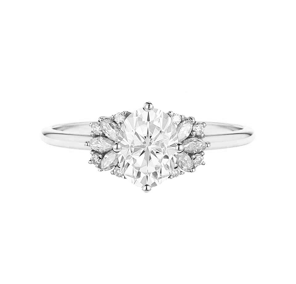 Marquise Shaped Three Stone Lab Grown Diamond Engagement Ring